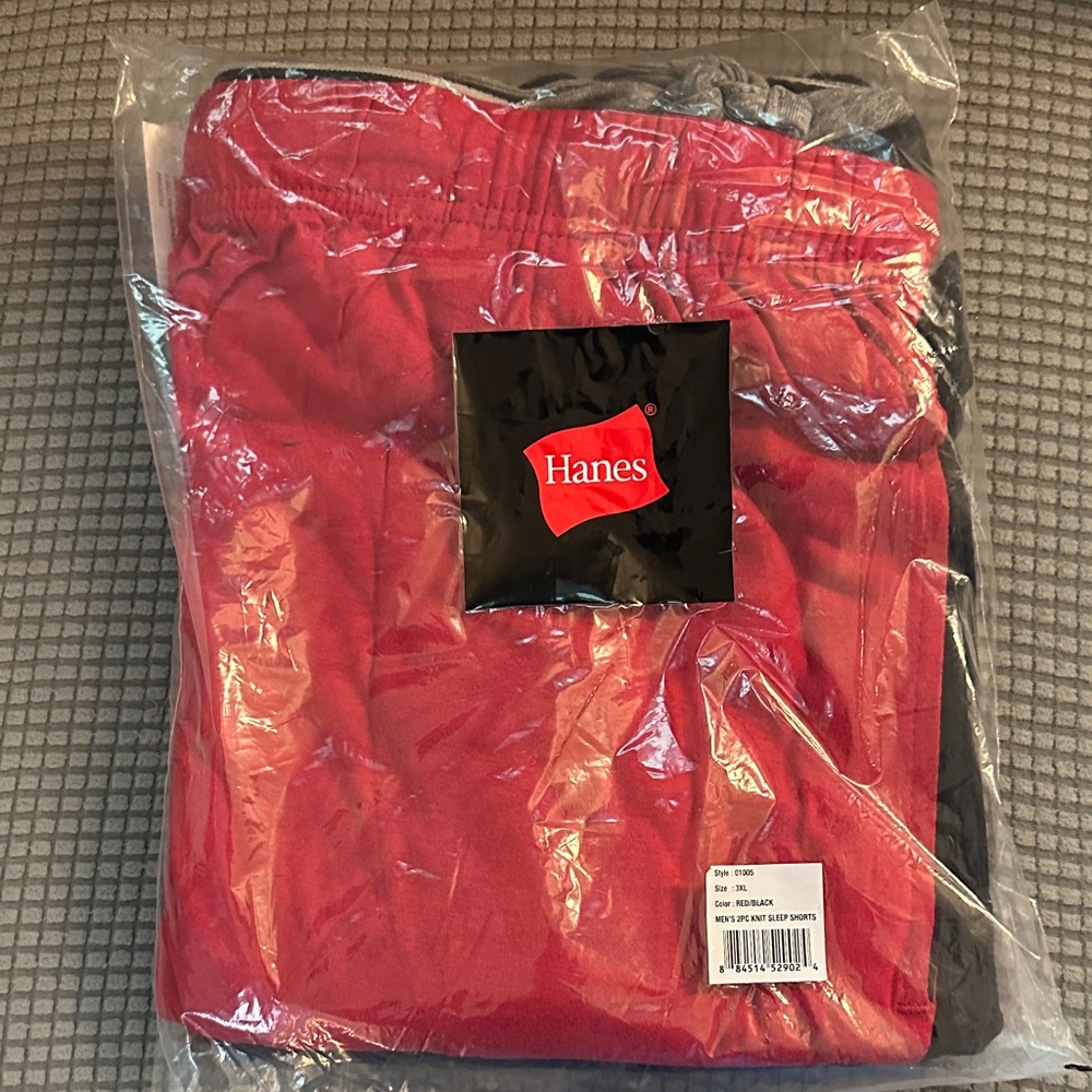 Hanes 2 Pack Vibrant Red and Black Lounge Shorts